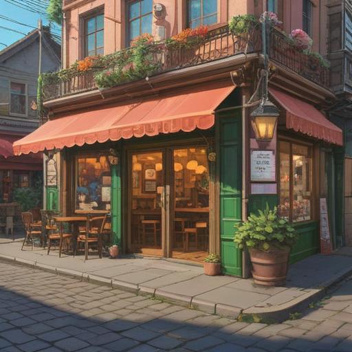 A cozy and inviting illustration of a charming café, filled with whimsical lucky items like four-leaf clovers, lucky cats, and horseshoes, warm light filtering through the window, a gentle smile on the barista's face, a sense of comfort and positivity, soft pastel colors, detailed textures, inviting atmosphere, heartwarming scene, 4k