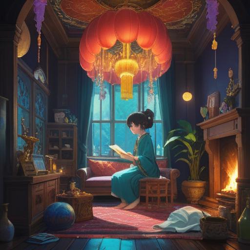 A thought-provoking scene illustrating the contrast between materialism and spirituality, a figure surrounded by luxury items symbolizing wealth, ethereal lights representing spiritual enlightenment, a serene environment with nature elements, deep reflections on life choices, vibrant yet calming color palette, 4k