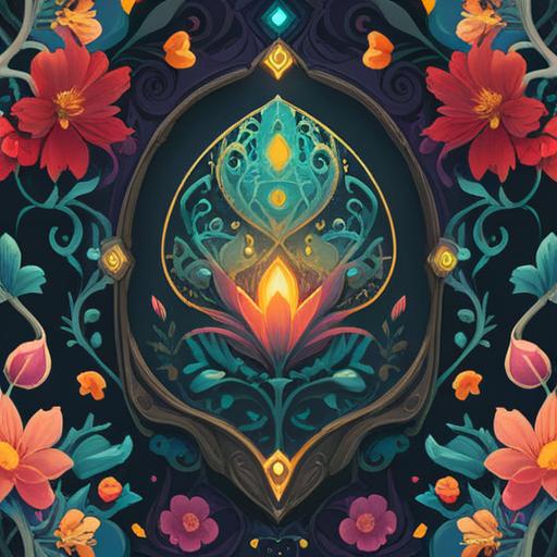 A symbolic representation of breaking free from materialistic values, featuring a glowing amulet surrounded by nature, vibrant flowers blooming, soft light filtering through trees, a serene and uplifting atmosphere, depicting personal growth and spiritual awakening, 4k