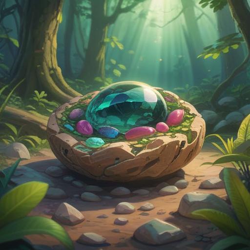 A mystical lucky stone surrounded by glowing light, set in a serene natural landscape, diverse flora and fauna, soft rays of sunlight breaking through the trees, symbolizing change and new beginnings, intricate details on the stone's surface, vibrant colors, harmonious and inspiring atmosphere, 4k