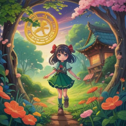 A whimsical illustration of a lucky charm, vibrant colors, playful design, surrounded by symbols of good fortune, a four-leaf clover, a horseshoe, and a lucky cat, dreamy background with twinkling stars, uplifting atmosphere, enchanting details, 4k