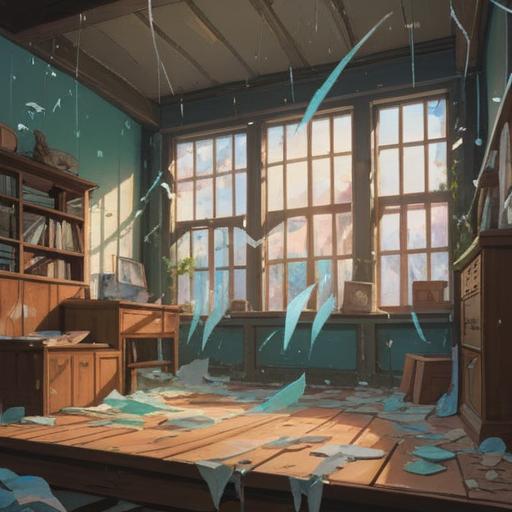 A serene illustration depicting the spiritual significance of breaking objects, soft ethereal light, shattered glass reflecting rays of sunlight, calming nature backdrop, symbolic elements of release and transformation, peaceful atmosphere, spiritual awakening, meditative scene, 4k