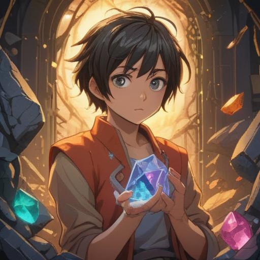 A broken lucky stone after being dropped, scattered shards glistening in the light, vibrant colors of the stone, a feeling of loss and beauty, an intricate pattern on the original stone, remnants of good fortune around, a soft focus background, conveying a sense of nostalgia and hope, 4k