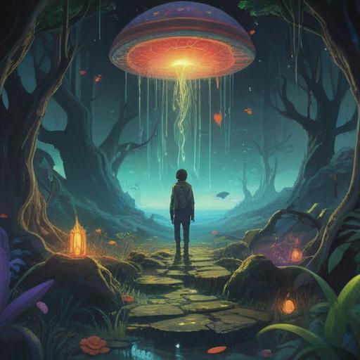 A surreal illustration depicting the spiritual meaning of losing an object, ethereal atmosphere, a person looking lost and contemplative, symbols of memory and loss floating around, soft glowing light, contrasting shadows, a serene landscape in the background, representing inner reflection, 4k