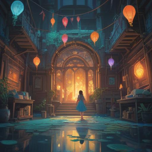 A serene illustration depicting the moment of letting go of material possessions, ethereal light illuminating a tranquil scene, symbols of spiritual awakening and positivity, nature elements surrounding the character, conveying a sense of freedom and peace, rich colors, harmonious composition, 4k