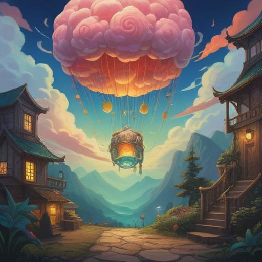 A whimsical illustration of a lost item in a serene setting, featuring a glowing lucky charm, surrounded by soft, floating clouds, bright sunlight filtering through trees, a gentle breeze moving leaves, a calm and hopeful atmosphere, vivid colors, 4k