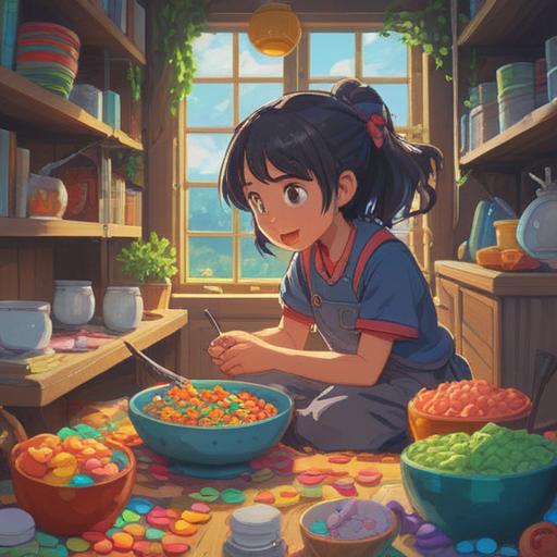 A whimsical illustration of a person preparing for a day filled with accidental drop incidents, surrounded by colorful lucky charms, bright sunshine streaming through a window, uplifting and cheerful atmosphere, symbolizing positivity and good fortune, playful elements like clumsy animals and falling objects, engaging and dynamic composition, 4k