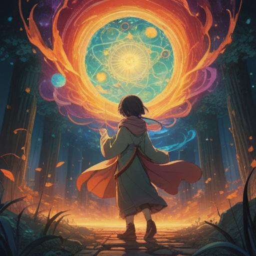 A serene and peaceful scene depicting a figure giving a colorful, glowing object to another person, surrounded by a soft, ethereal light, symbols of positivity and gratitude in the background, nature elements like flowers and gentle sunlight, uplifting and harmonious atmosphere, 4k