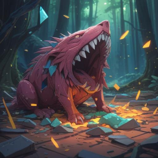 A broken object lying on the ground, shards scattered around, glimmering light reflecting on the pieces, a lucky charm nearby, vibrant colors, sense of serendipity, an unexpected twist of fate, rich textures, captivating composition