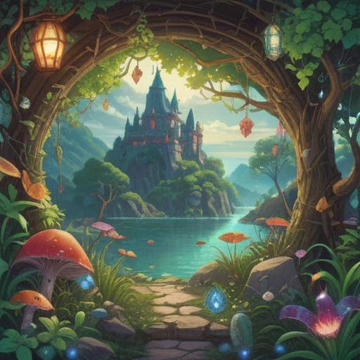 A whimsical illustration of a lucky charm designed to control material desires, featuring colorful gems and intricate patterns, surrounded by a serene nature backdrop, calming elements like soft clouds and gentle breezes, a sense of tranquility, symbolic representations of restraint, pastel colors, harmonious composition, 4k