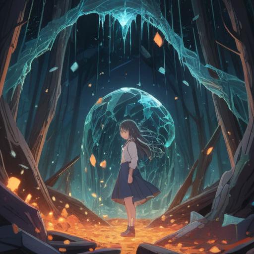 A surreal illustration depicting the phenomenon of objects breaking, symbolic representations of spiritual messages, shattered glass reflecting light, ethereal aura surrounding fragmented pieces, a sense of transformation and rebirth, mystical elements intertwined with the shards, soft glowing orbs, a dreamlike landscape, 4k