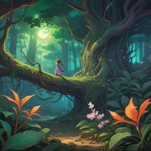 A serene and mystical illustration featuring a glowing, gently bending branch, radiant light filtering through the leaves, symbolic broken objects like a cracked pottery piece emitting soft energy, ethereal butterflies fluttering around, a peaceful forest background, harmonious colors, a sense of spiritual awakening, 4k