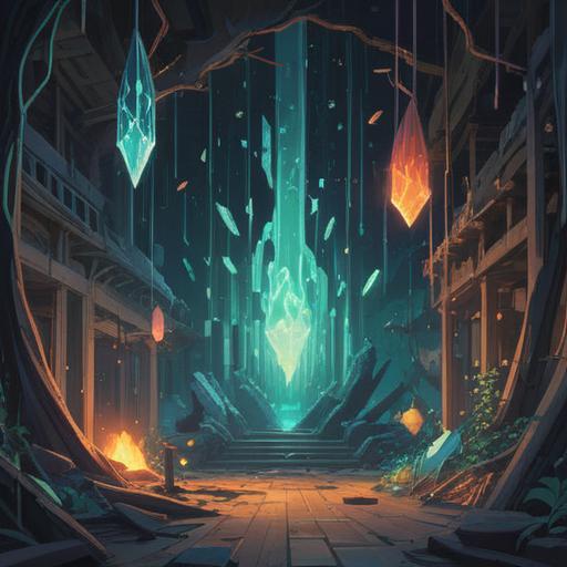 A serene scene depicting a broken object, shards glimmering softly, symbolic of spiritual signs, ethereal light illuminating the fragments, subtle aura surrounding them, gentle presence of guardian spirits, calm nature background, peaceful atmosphere, reflective mood, 4k