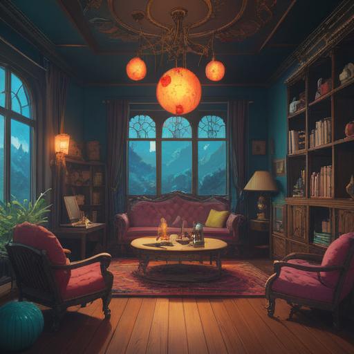 A surreal illustration depicting objects moving on their own, ethereal atmosphere, mystical ambiance, floating furniture, enchanting light orbs, a sense of energy and transformation, vibrant colors, subtle spiritual motifs, dreamlike scenery, 4k