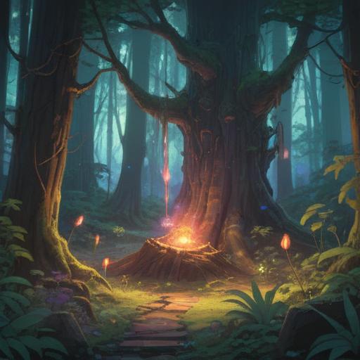 A mystical forest scene, soft ethereal light filtering through the trees, an object missing or broken at the center, surrounded by glowing orbs representing spiritual signs, subtle symbols of awareness in the surroundings, tranquil and reflective atmosphere, enhancing intuition and mindfulness, harmonious nature elements, 4k