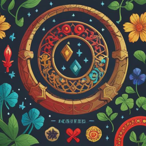 A vibrant illustration of a lucky charm collection, various traditional symbols like a horseshoe, four-leaf clover, and a Japanese omamori, arranged aesthetically on a wooden table, soft sunlight filtering through a window, subtle reflections adding warmth, inviting atmosphere, 4k