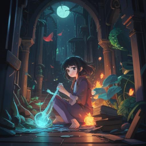 A symbolic representation of spiritual growth through loss, items breaking apart and disappearing, ethereal light illuminating particles, contrasting shadows symbolizing transformation, nature elements intertwined with the scene, serene background, warm and hopeful tones, mystical atmosphere, 4k