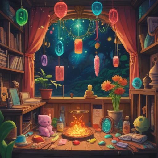 A symbolic representation of lucky items bringing positive change after a minor accident, bright colors, uplifting atmosphere, various lucky charms like a four-leaf clover and a horseshoe, a serene setting, a light breaking through clouds, detailed foreground emphasizing resilience, hope and renewal, 4k