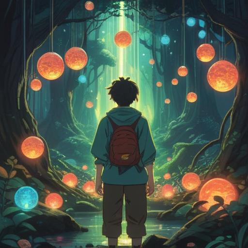 A serene and uplifting scene depicting a person surrounded by glowing orbs of light, symbolizing spiritual guidance, the person looks contemplative while holding a box filled with sentimental items, a peaceful natural setting in the background with gentle sunlight filtering through trees, soft colors, ethereal atmosphere, harmonious connection with nature, inspirational and reflective mood, 4k