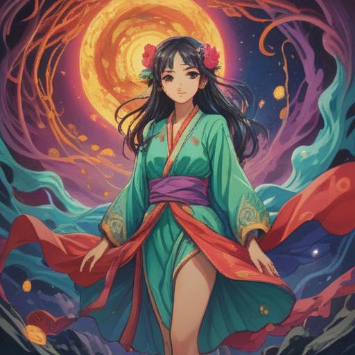 A spiritual illustration depicting the desire for clothes, an ethereal figure surrounded by vibrant colors, representing yearning and fulfillment, flowing fabric symbolizing dreams and aspirations, a tranquil environment with soft light, harmonious energy, 4k