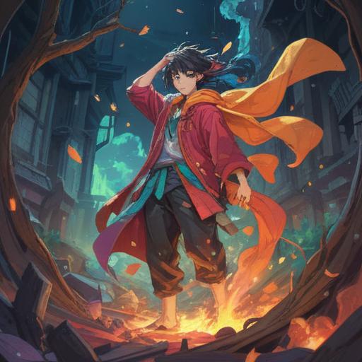 A symbolic illustration depicting the spiritual meaning of torn clothes, vibrant colors, abstract shapes representing emotional release, a figure standing in a transformative pose, surrounded by ethereal light and energy, highlighting themes of vulnerability and rebirth, visually conveying the journey of self-discovery and healing, 4k