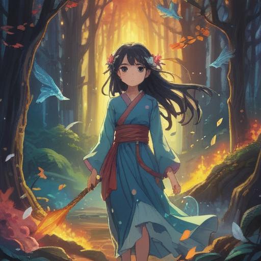 A mystical scene depicting the moment of fabric tearing, symbolizing spiritual growth and transformation, ethereal light emanating from the tear, vibrant colors, serene environment, nature elements surrounding, a character in a contemplative pose, representing acceptance and new beginnings, 4k