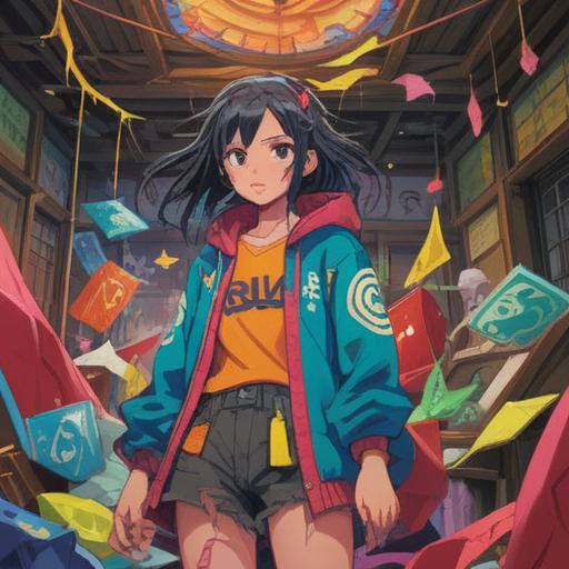 A surreal illustration featuring a pair of torn clothes, lucky number symbols scattered in the background, a vibrant and chaotic atmosphere, contrasting colors between the fabric and the numbers, sunlight filtering through the fabric, capturing both misfortune and fortune, dreamlike quality, 4k resolution