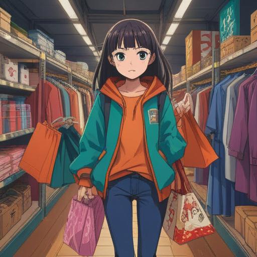 A serene illustration depicting a person joyfully shopping for new clothes, symbolizing personal transformation, vibrant colors representing energy and renewal, a shopping store filled with various garments, sunlight streaming through the windows, showcasing a sense of liberation and self-discovery, 4k