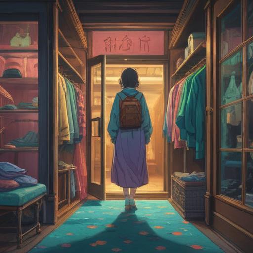 A spiritual journey of self-reflection, a person contemplating wardrobe changes, ethereal light illuminating a clothing store, symbolic clothing items representing different energies, calming colors, a sense of renewal and transformation, surrounded by nature, inner peace, thoughtful expression, 4k