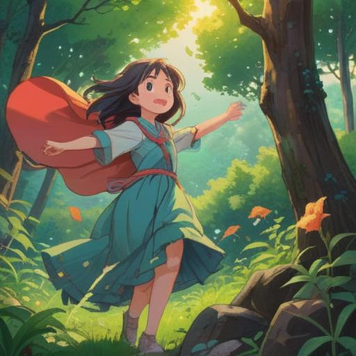 A serene illustration depicting a person releasing old clothes into the wind, symbolic of shedding emotional burdens, surrounded by nature, gentle sunlight filtering through the trees, a sense of liberation and renewal, soft pastel colors, harmonious and calming atmosphere, spiritual awakening, 4k