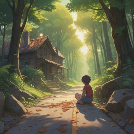 A serene scene depicting a discarded item on the side of a road, soft sunlight filtering through trees, a curious child discovering the item, symbolizing potential and new beginnings, vivid colors, gentle expression on the child's face, nature surrounding the scene, inspiration and hope emanating from the encounter, 4k