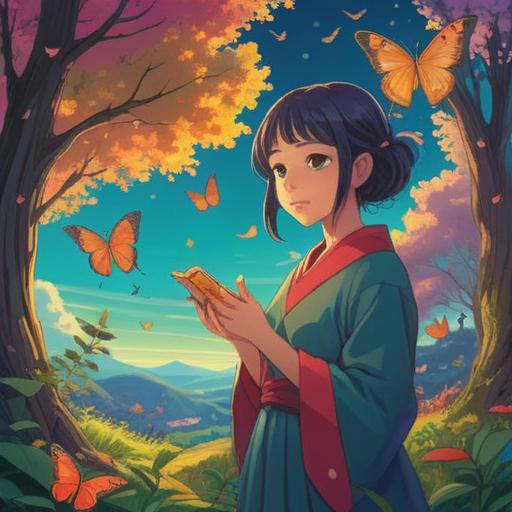 A serene illustration depicting a person noticing subtle omens, soft colors, warm sunlight filtering through trees, butterflies symbolizing transformation, gentle breeze rustling leaves, a sense of awareness and mindfulness, ethereal glow around significant objects, tranquil overall atmosphere, 4k