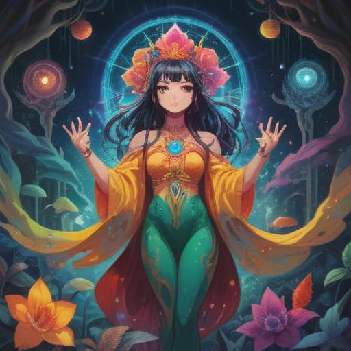 A spiritual illustration depicting the transformation of clothing preferences, vibrant colors representing change, interconnected chakras, symbolic clothing items reflecting different life stages, ethereal background with flowing energy, a figure in contemplation, illuminated aura, conveying self-discovery and growth, 4k