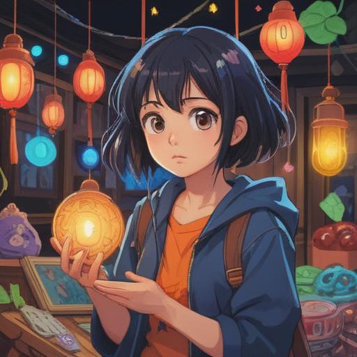 A whimsical illustration of a person discovering a lucky accessory, vibrant colors, a mix of different clothing styles, emotional expression of surprise, scattered accessories around, bright and playful vibes, fashion transformation theme, fun atmosphere, detailed background with changing fashion trends, 4k