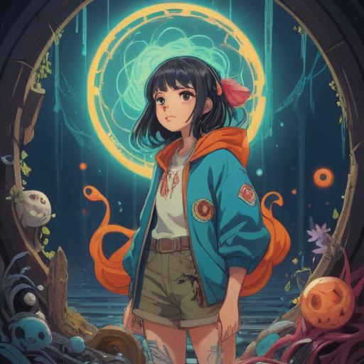 A mystical illustration depicting a person noticing a hole in their clothing, surrounded by ethereal symbols and signs, a sense of awareness and reflection, colors blending softly, representing spiritual growth, elements of nature in the background like trees and a gentle breeze, atmospheric and introspective vibe, 4k