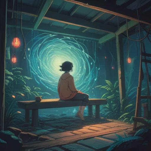 A serene and introspective scene depicting a person sitting peacefully in a tranquil environment, surrounded by ethereal wisps of light, a sense of detachment from material possessions, clothes gently drifting away like autumn leaves, soft pastel colors, calming ambiance, symbolic representation of spiritual awakening, reflections of inner peace, 4k