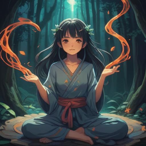 A serene and ethereal scene representing spiritual signs for wanting new clothes, glowing symbols in the air, a person in a meditative pose surrounded by colorful fabrics, soft light illuminating the fabric flow, an aura of positivity and inspiration, nature elements like trees and flowers in the background, harmonious and uplifting atmosphere, vibrant and rich colors, 4k