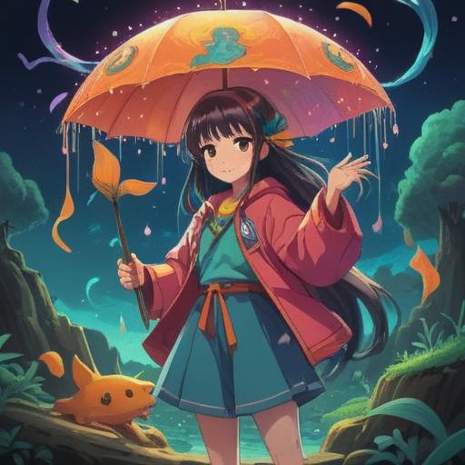 A whimsical illustration of a magical item that brings good luck when clothes get wet, a beautifully designed talisman glowing with vibrant colors, surrounded by shimmering water droplets, an enchanting forest backdrop, hints of sunlight filtering through the trees, a sense of wonder and positivity, intricate details on the talisman, 4k