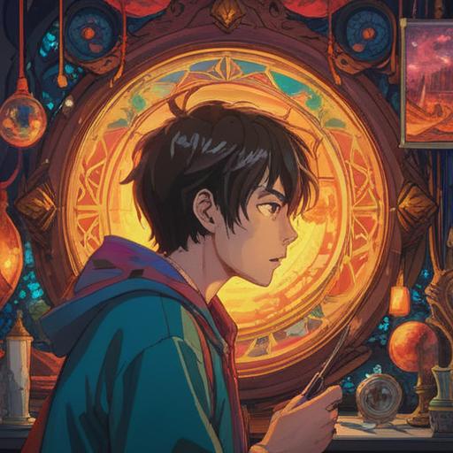 A contemplative scene depicting a person looking at themselves in a mirror, surrounded by an aura of confusion and self-discovery, symbolic clothing floating around them, ethereal light illuminating their figure, a blend of emotions on their face, serene yet troubled expression, hints of transformation in the background, vibrant colors representing different life stages, introspective atmosphere, 4k