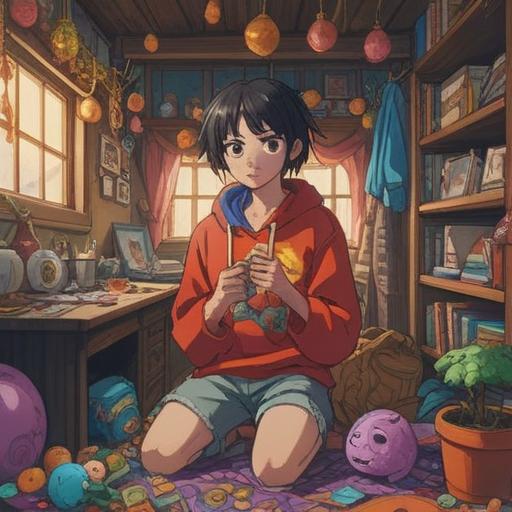 A whimsical illustration of a person feeling out of place in their clothes, surrounded by colorful lucky items such as charms, accessories, and inspirational quotes, vibrant colors, playful and imaginative atmosphere, a mix of fashion styles, expressive facial expressions, uplifting scene, 4k