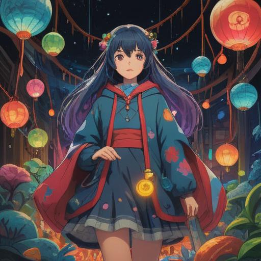 A surreal illustration depicting a person surrounded by vibrant, eclectic clothing, ethereal lights emitting from the garments, mystical symbols floating in the air, a serene expression on their face, hinting at a deep connection to spirituality, dreamlike atmosphere, contrasting colors, capturing the essence of fashion obsession, 4k