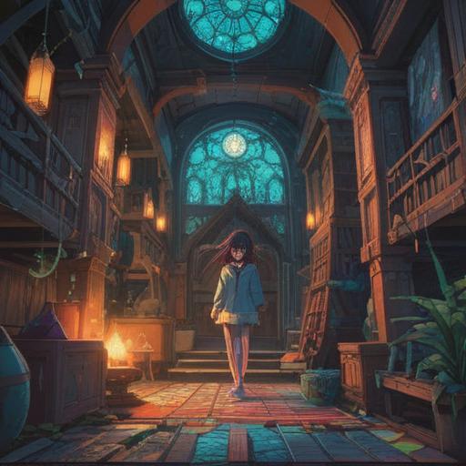 A thought-provoking and artistic representation of wearing clothes inside out, spiritual symbolism, vibrant colors, an ethereal atmosphere, reflective figures, exploring self-identity, transformative journey, harmonious contrasts, mystical elements, 4k