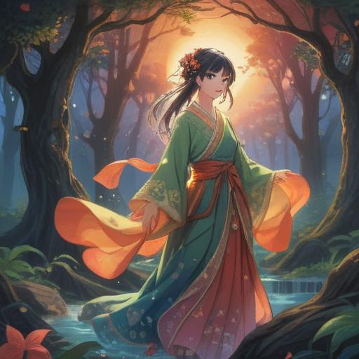 A mystical illustration representing the spiritual desire for clothing, ethereal colors, flowing garments symbolizing needs and wants, a serene landscape, symbolic motifs of abundance and fulfillment, a gentle breeze conveying longing, tranquil ambiance, harmonious connection to nature, 4k