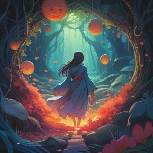 A serene and mystical scene depicting a person surrounded by floating garments, each representing different stages of personal growth, ethereal light illuminating the fabrics, symbolic colors reflecting emotions and transformations, a peaceful expression on the person's face, a background of soft clouds and gentle energies, harmonious ambiance, spiritual awakening, 4k