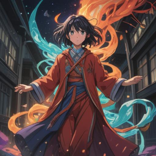 A spiritual awakening depicted through a wardrobe transformation, vibrant clothes floating in the air, a figure surrounded by a shimmering aura, symbols of positivity and change, ethereal light illuminating the scene, a serene expression of joy, nature elements intertwining with fabrics, 4k