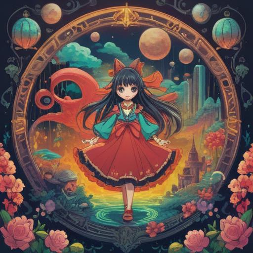 A vibrant and whimsical illustration of a lucky item for wardrobe overhaul, featuring a sparkling charm with traditional motifs, surrounded by a variety of colorful clothes hanging on a clothesline, bright sunlight streaming through, joyful expressions on the characters as they discover new outfits, elements of good fortune like four-leaf clovers and lucky cats, engaging and lively atmosphere, 4k