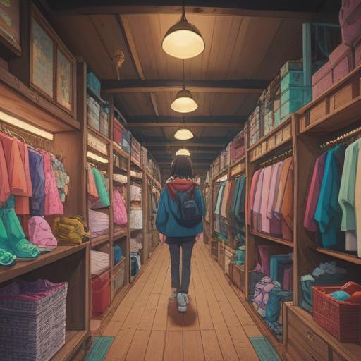 A vibrant and uplifting scene of a person joyfully exploring a clothing store, surrounded by a variety of colorful and stylish outfits, an air of excitement and anticipation, reflecting a sense of personal growth and self-discovery, soft natural lighting, cheerful expression, organized racks of clothes, inviting atmosphere, 4k