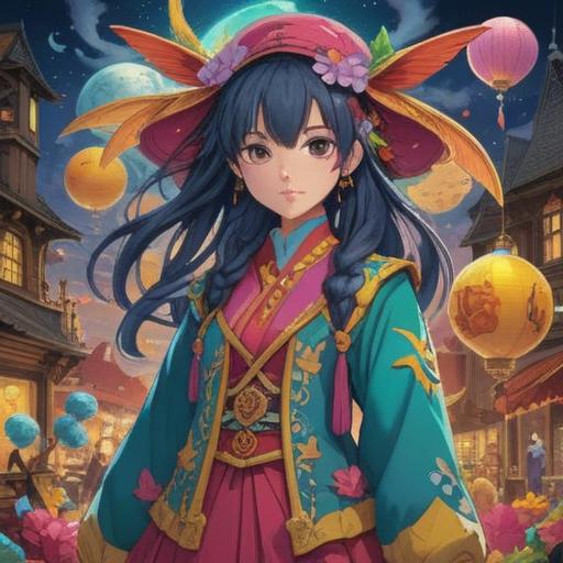 A vibrant and enchanting scene depicting a world of newfound fortune through fashion, whimsical clothing designs, characters wearing colorful and unique outfits, a backdrop of a magical marketplace, sparkling lights and uplifting atmosphere, diverse characters interacting happily, 4k