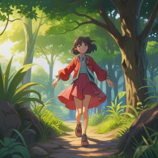 A serene illustration of a person joyfully letting go of clothes in a peaceful outdoor setting, surrounded by nature, gentle sunlight filtering through trees, a sense of liberation and enlightenment, ethereal light emanating from the discarded clothes, vibrant greenery, calm atmosphere, spiritual awakening, 4k