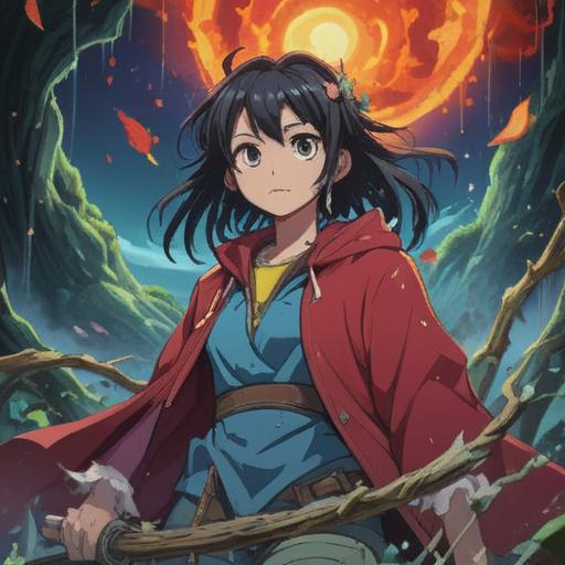 A symbolic representation of clothes getting dirty, depicting the shedding of negative energy, spiritual cleansing, transformative journey, vibrant textures, contrasting colors reflecting chaos and renewal, an ethereal atmosphere, a character embracing change while surrounded by nature, 4k